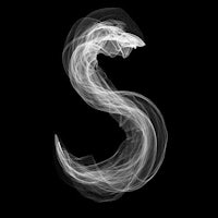 the letter s is made of white smoke on a black background