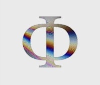 a rainbow colored logo with the letter p